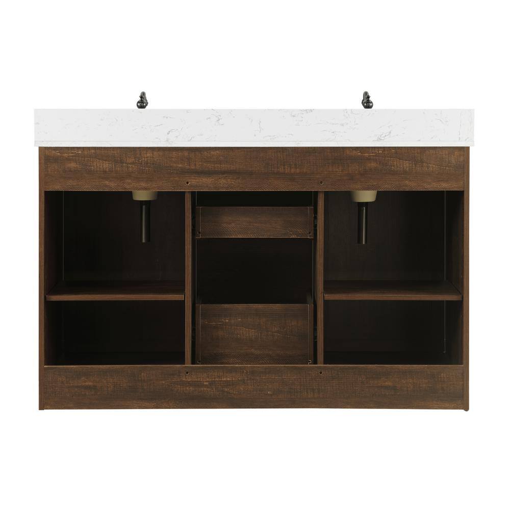 SUDIO Rafter 54 in. W x 22 in. D x 33.86 H Bath Vanity in Rustic Brown with Carrara White Engineered Stone Vanity Top Rafter-54RB-D