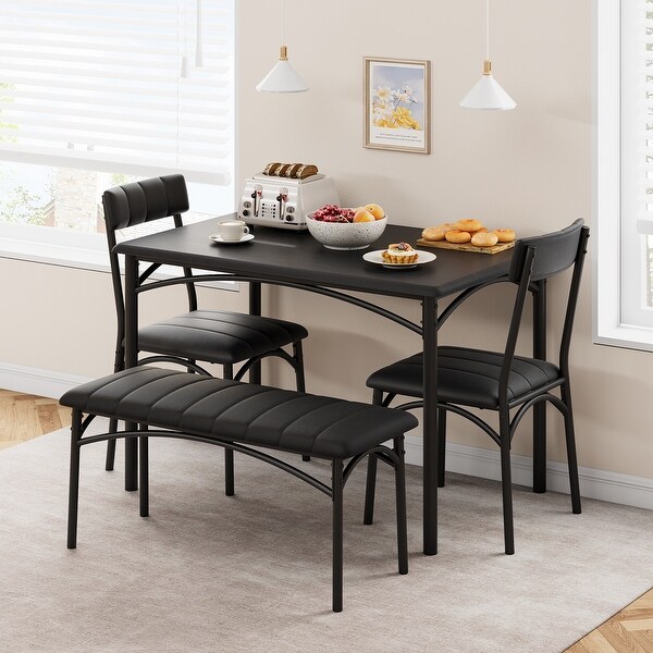 Dining Table Set for 4 with Upholstered Chairs and Bench