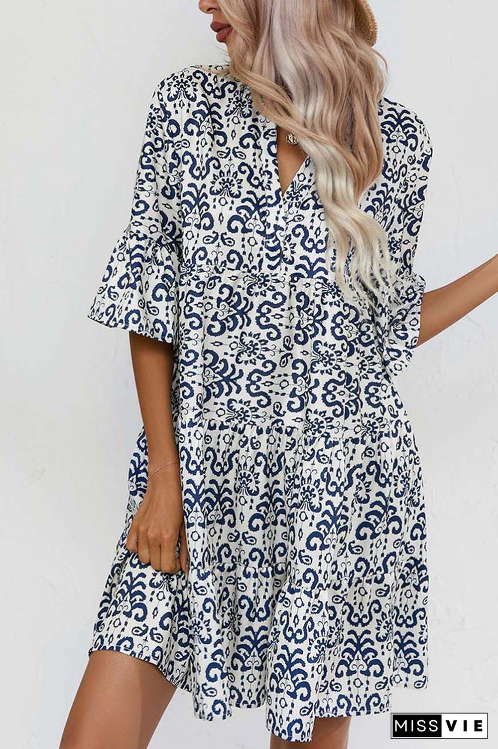 Loose Fit Half Sleeves Printing Dress