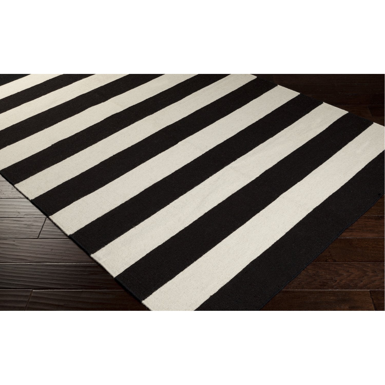 Frontier Collection 100% Wool Area Rug in Jet Black and White