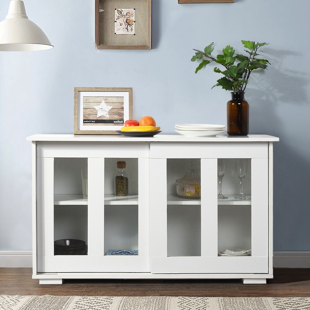 White Storage Cabinet with Sliding Doors/Adjustable Shelves