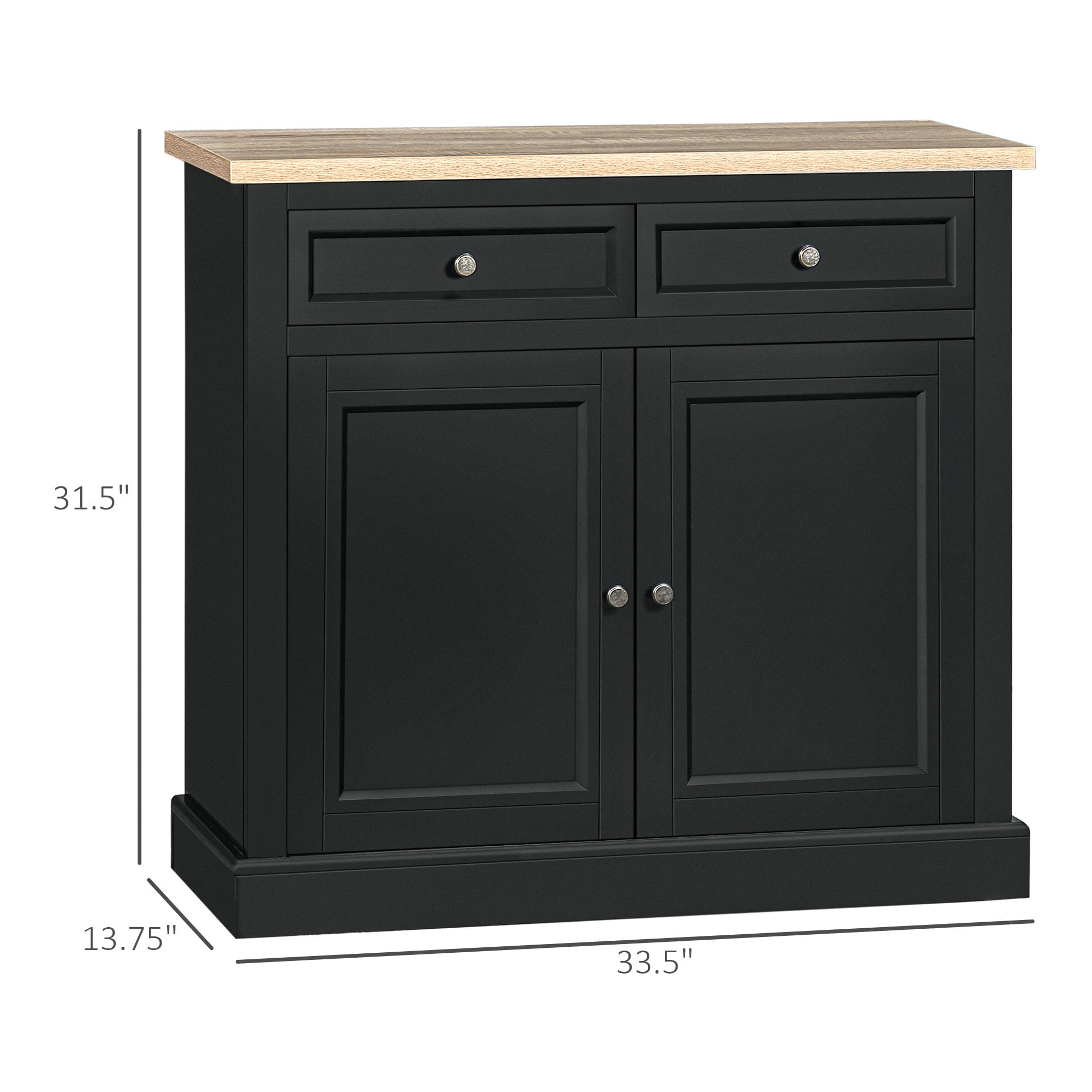 HOMCOM Sideboard Buffet Cabinet， Kitchen Cabinet， Coffee Bar Cabinet with 2 Drawers and Double Door Cupboard for Living Room， Entryway， Black