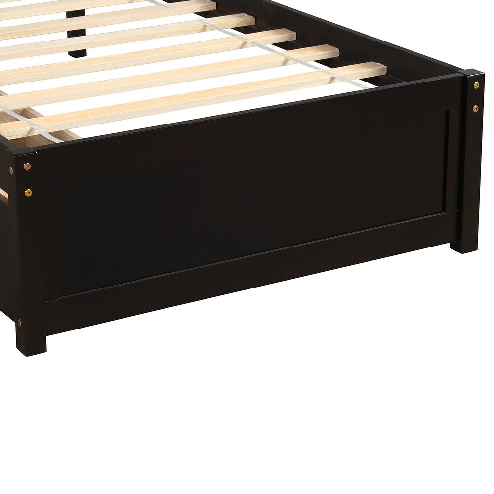 Twin Size Solid Wood Storage Platform Bed with Headboard   2 Drawers