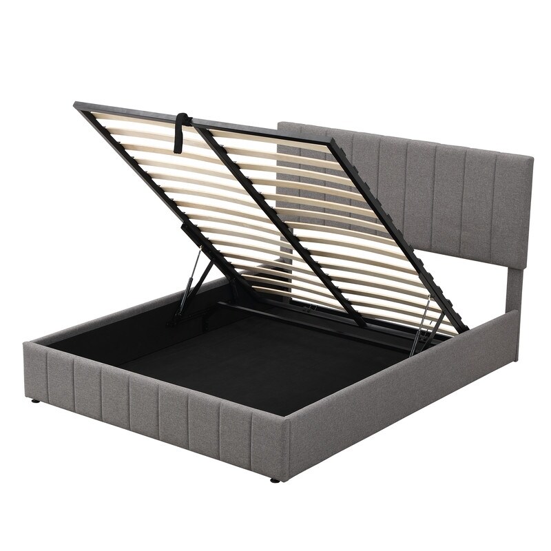 Lift Up Storage Bed Full/Queen Size  Upholstered Platform Bed Frame with a Hydraulic Storage System and Tufted Headboard