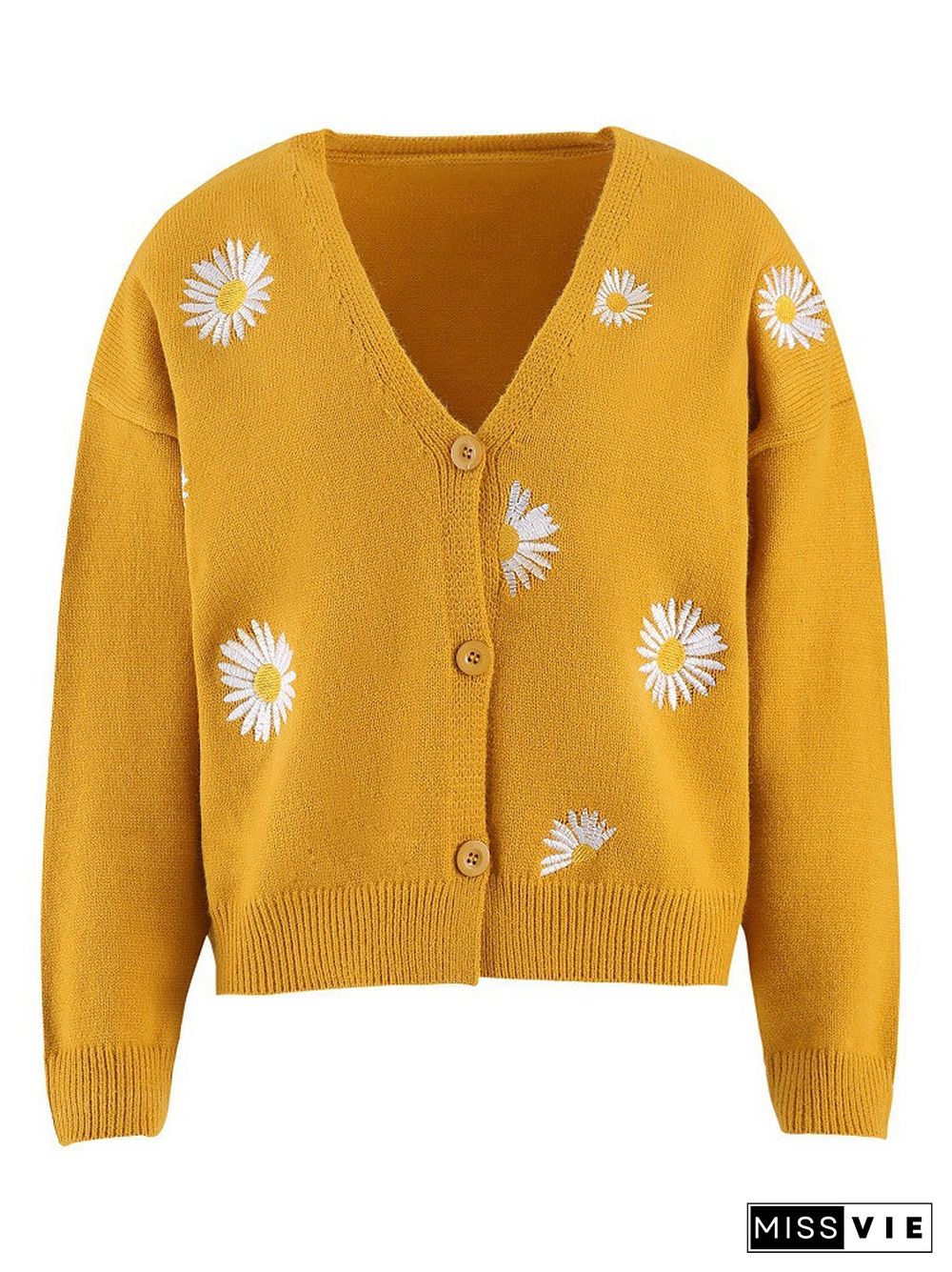 Women's V-neck Floral Embroidery Cardigan Jacket Coat