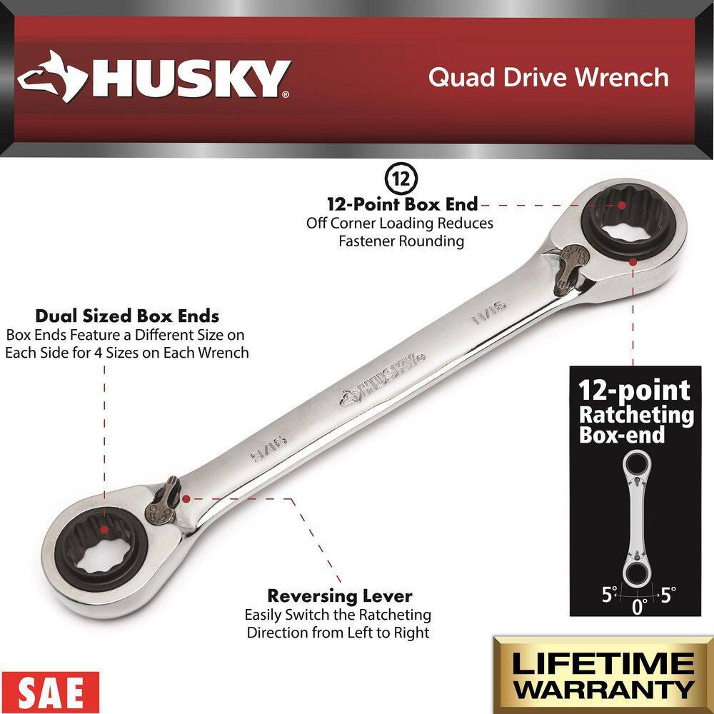 Husky SAE Quad Drive Ratcheting Wrench Set (2-Piece) HQRRW2PCSAE