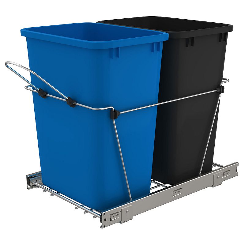 Rev-a-shelf Double Pull Out Trash Can 35 Qt For Kitchen， Blue， Rv-18kd-2218c-s