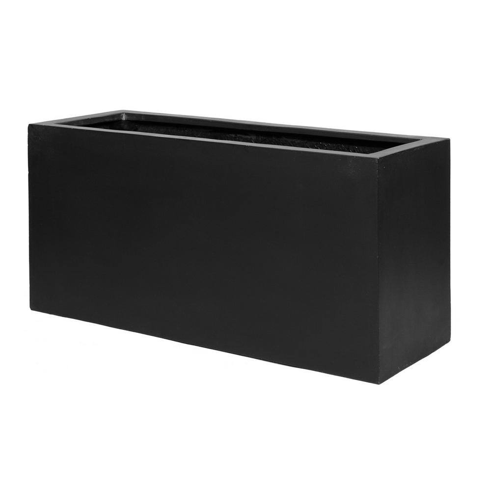 PotteryPots Jort Small 16 in. Tall Black Fiberstone Indoor Outdoor Modern Rectangular Planter E1066-S1-01