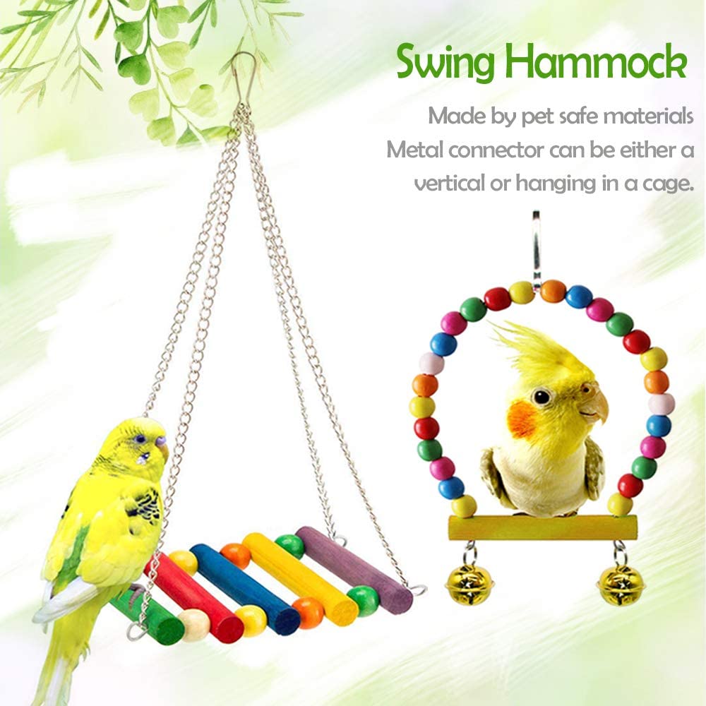 Hommtina 7 Pack Bird Parrot Toys， Colorful Bird Chewing Toys Swing Toy Hanging Toy Bird Cage Toys or Small Parakeets Cockatiels， Conures， Macaws， Parrots， Love Birds， Finches