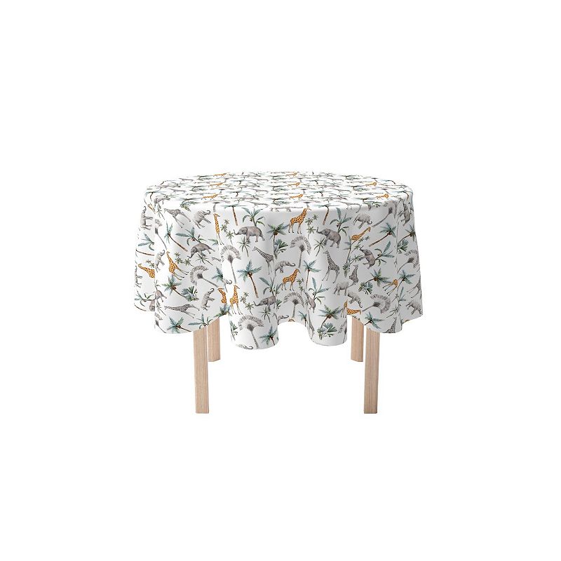 Round Tablecloth， 100% Polyester， 90 Round， Tropical Jungle