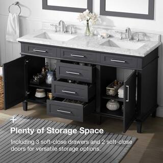 Home Decorators Collection Sonoma 60 in. W x 22 in. D x 34 in H Bath Vanity in Dark Charcoal with White Carrara marble Top 8105300270