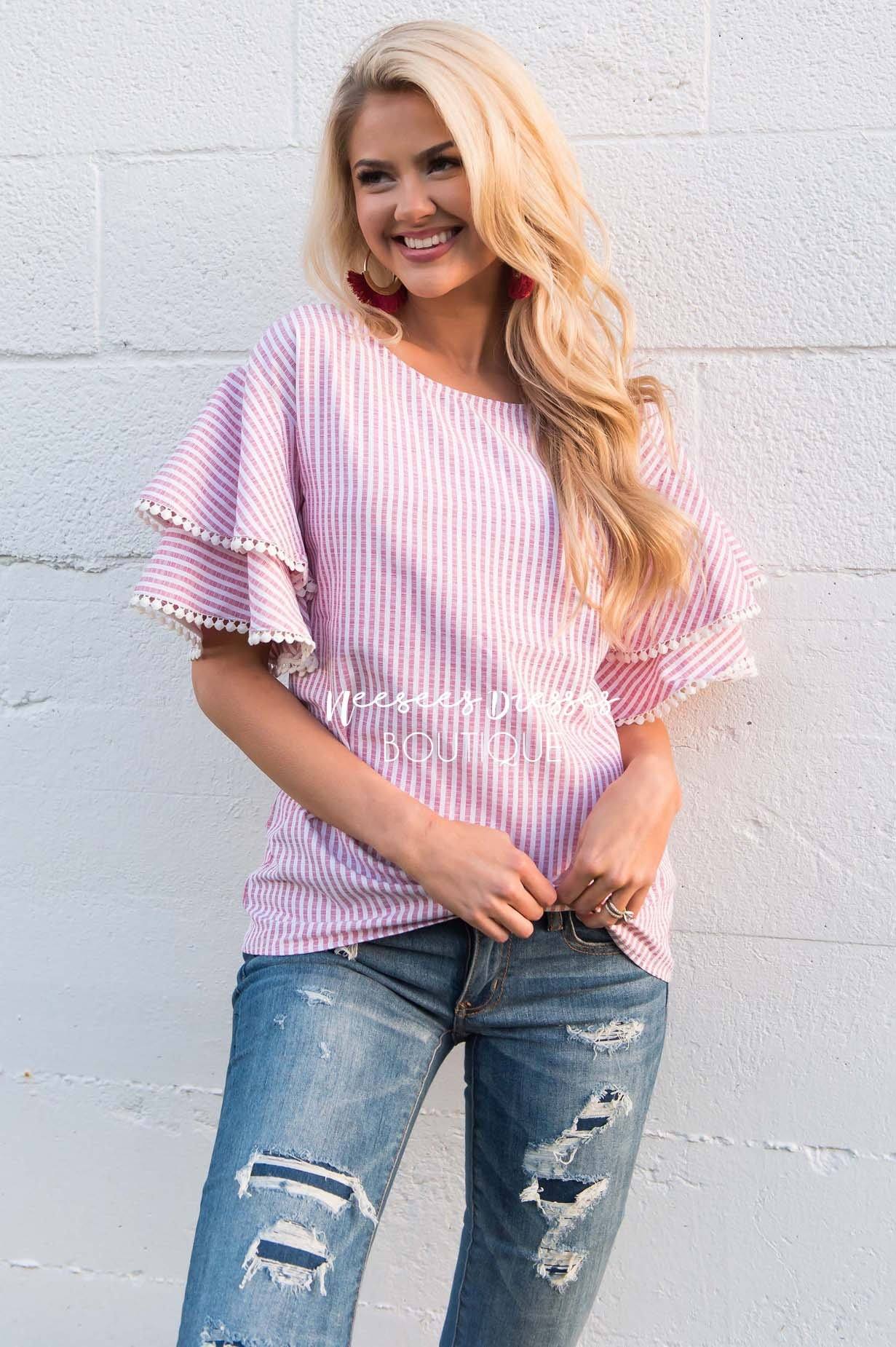 Wish You Were Here Pom Sleeve Top