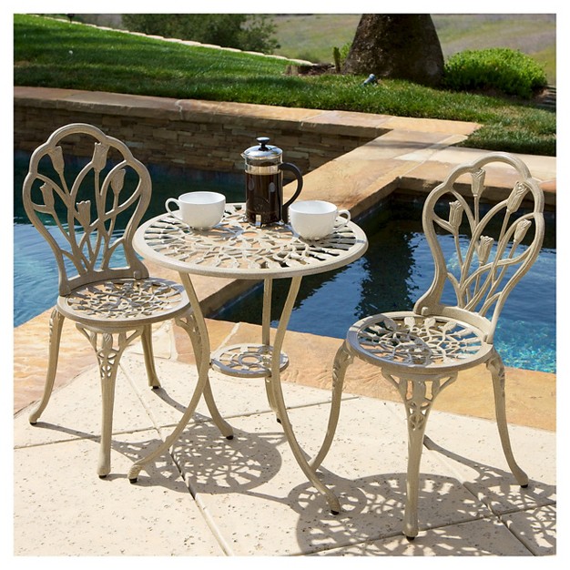 Nassau 3pc Cast Aluminum Patio Bistro Set Sand Christopher Knight Home