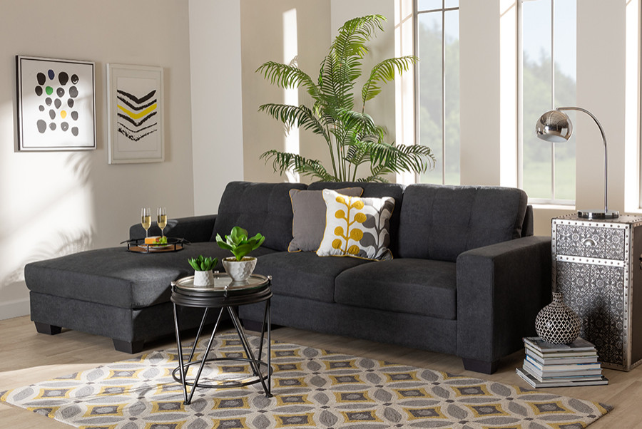 Langley Dark Gray Fabric Upholstered Sectional Sofa With Left Facing Chaise   Transitional   Sectional Sofas   by VirVentures  Houzz