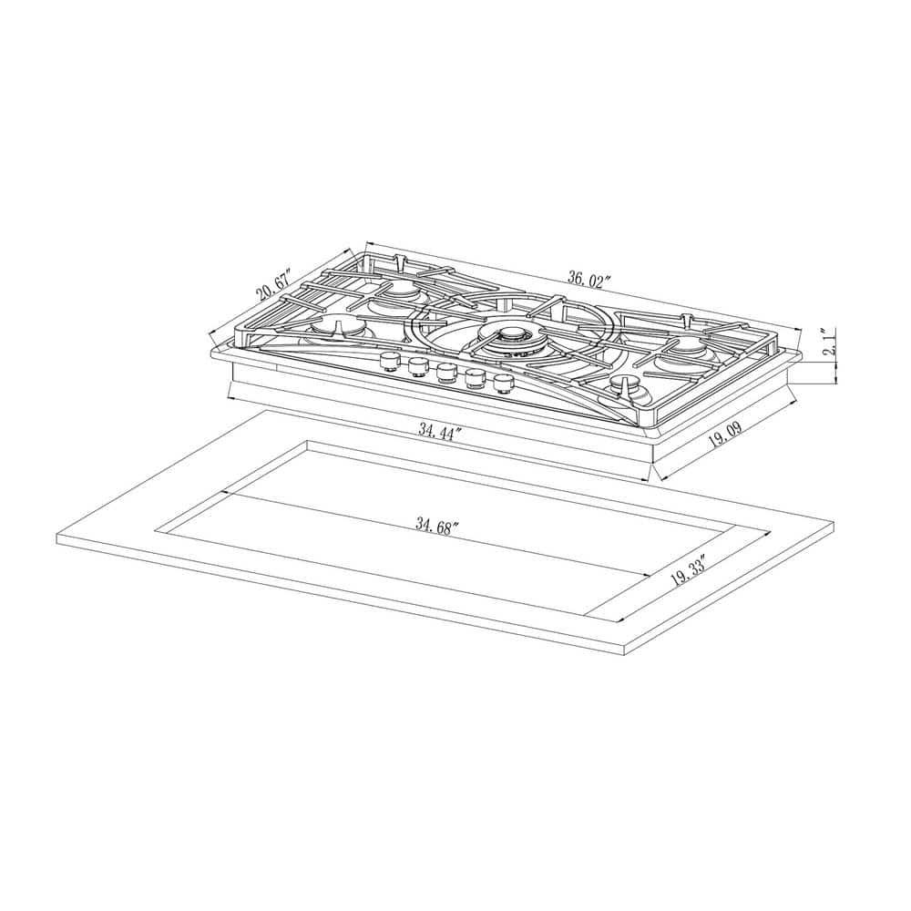 Empava 36 in Recessed Gas Stove Cooktop with Modern Design 5 Italy SABAF 30 Sealed Burners in Stainless Steel