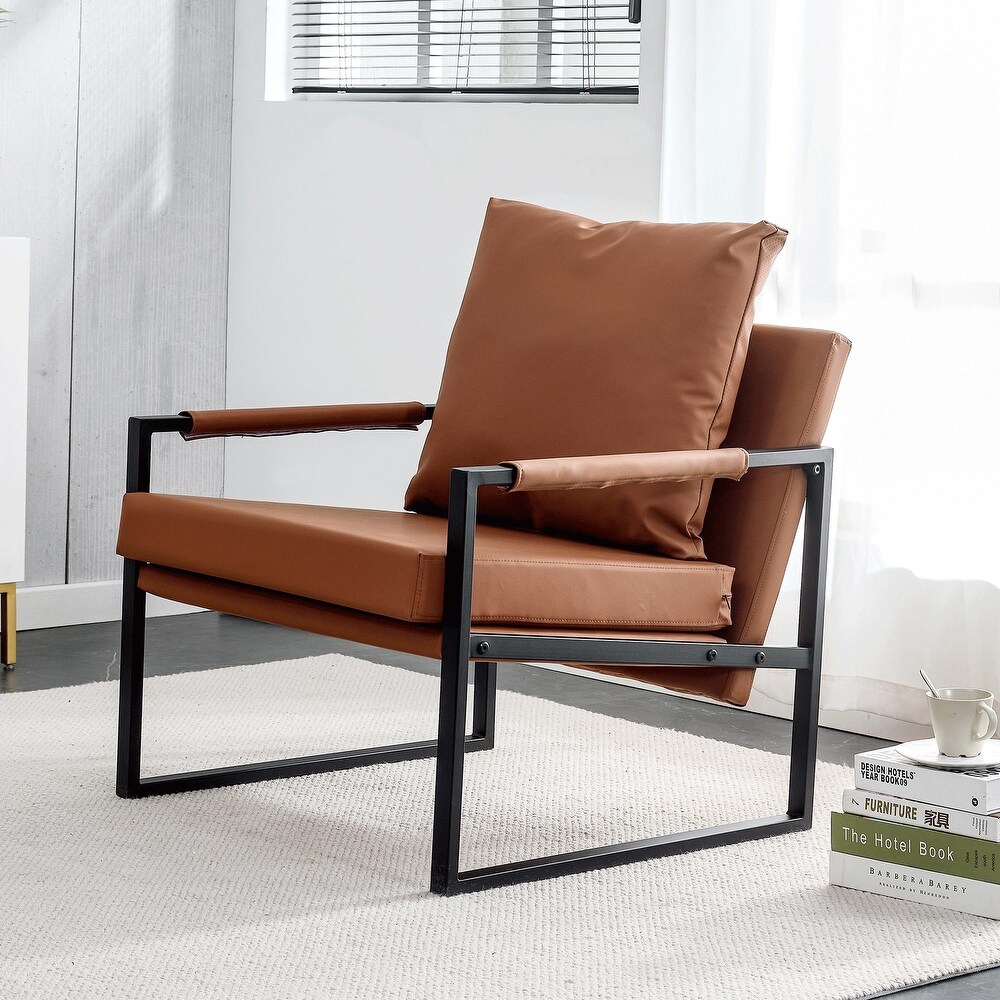 PU Leather Accent Arm Chair Mid Century Modern Armchair with Metal Frame Extra Thick Padded Backrest and Seat Cushion Sofa Chair