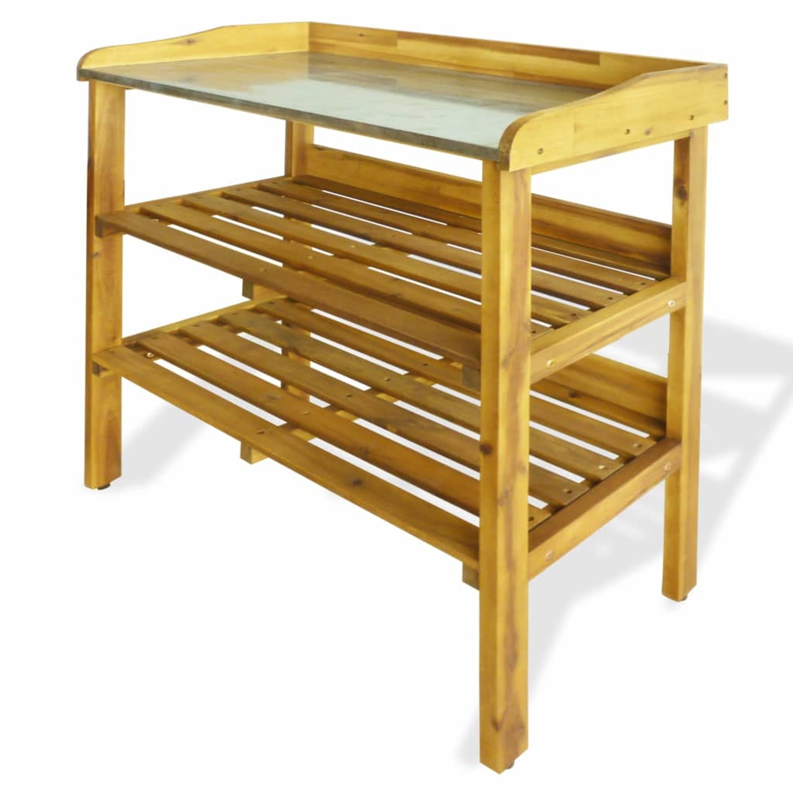 Abody Potting Bench with 2 Shelves Solid Acacia Wood and Zinc