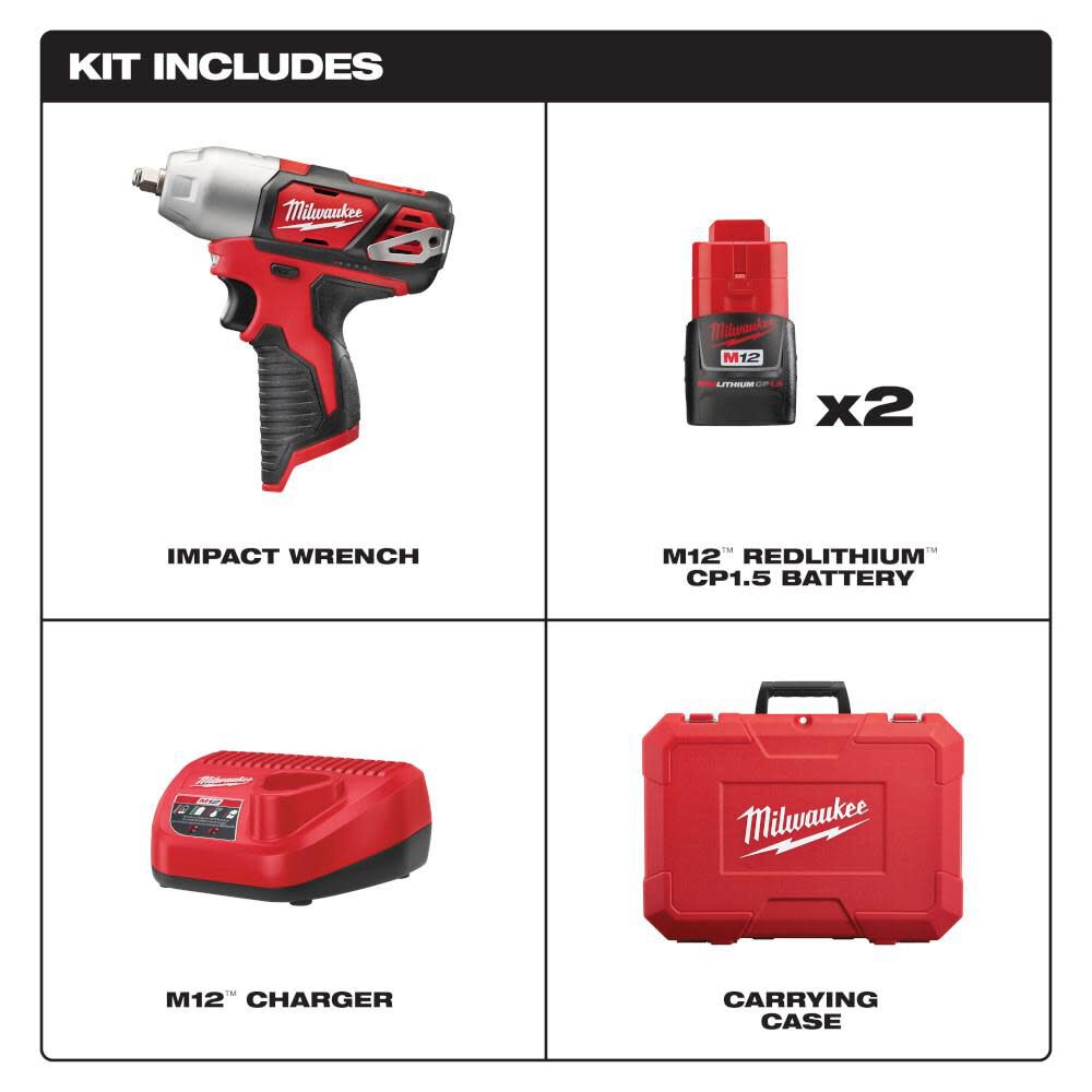 Milwaukee M12 3/8 in. Impact Wrench Kit 2463-22 from Milwaukee