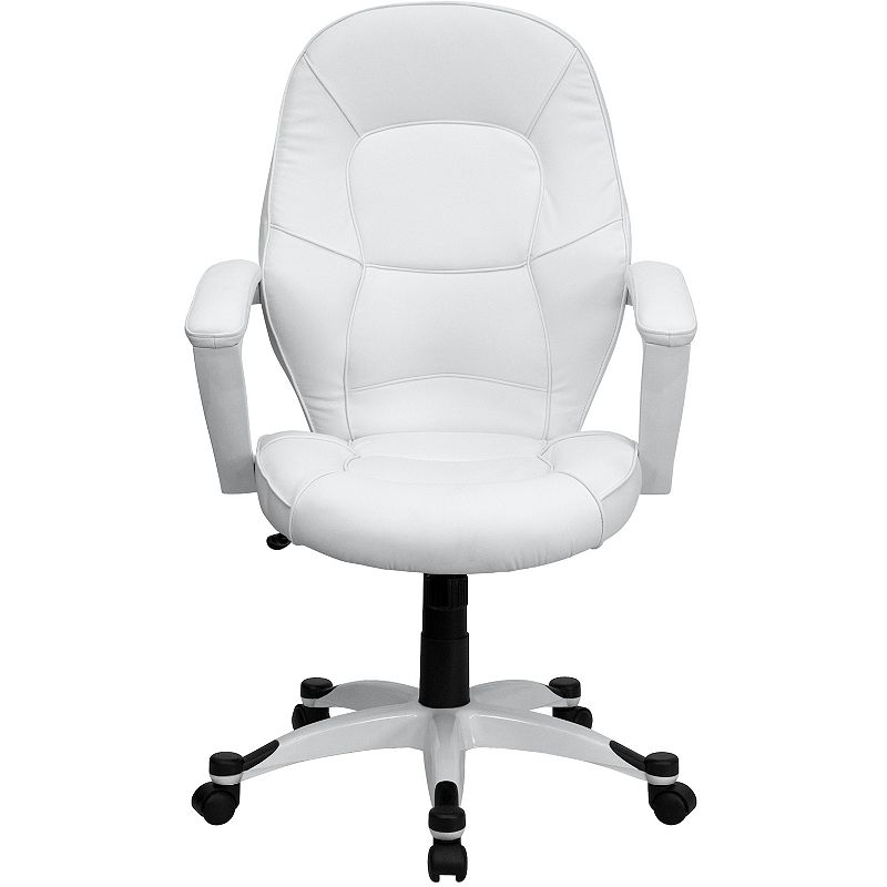 Emma and Oliver Mid-Back White LeatherSoft Tapered Back Executive Swivel Office Chair - Arms