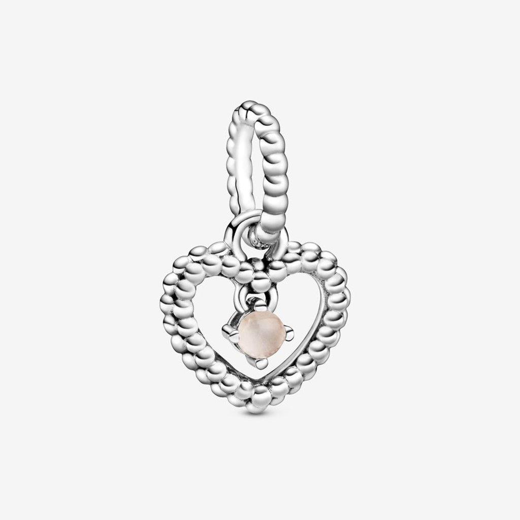 PANDORA  Misty Rose Beaded Heart Dangle Charm