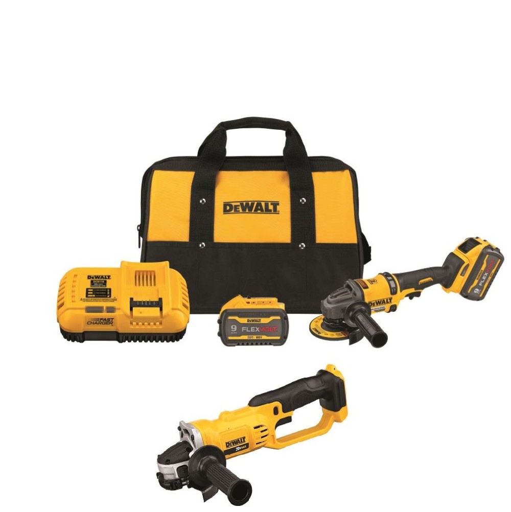 FLEXVOLT鎼?60V MAX* Brushless 4-1/2 in. - 6 in. Cordless Grinder with Kickback Brake and 20V MAX* Lithium Ion 4 1/2闁?Cut-Off Tool with 2 Batteries and Charger Bundle Kit