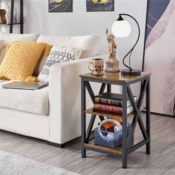 Yaheetech 3 Tier Sofa Side End Table with Shelf， X Shape SideTable