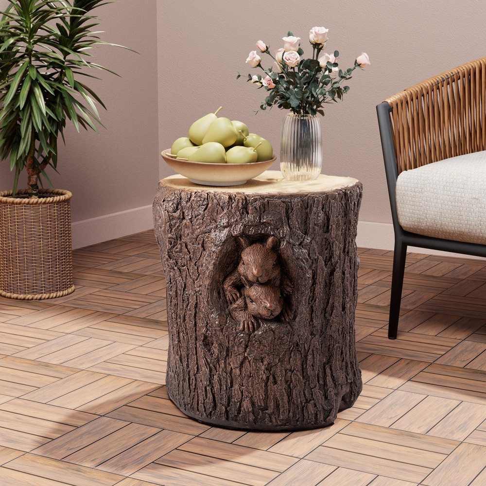 COSIEST Indoor Faux Wood Tree Trunk Log Stool