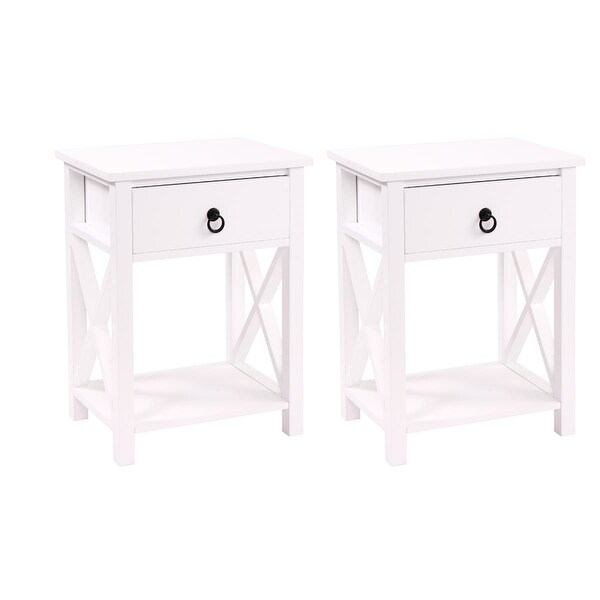 2 Piece Coffee Table with One Drawer Bedside Table X-Shaped Side Table with Storage Shelf End Table for Living Room，Bedroom