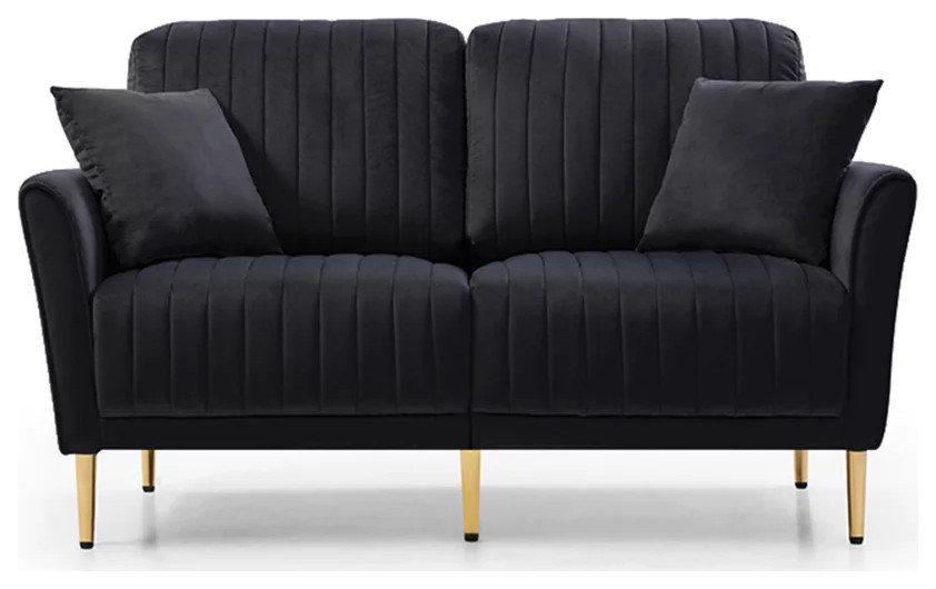 Contemporary Loveseat  Golden Legs  ampChannel Tufted Velvet Fabric Seat   Contemporary   Loveseats   by Declusia  Houzz