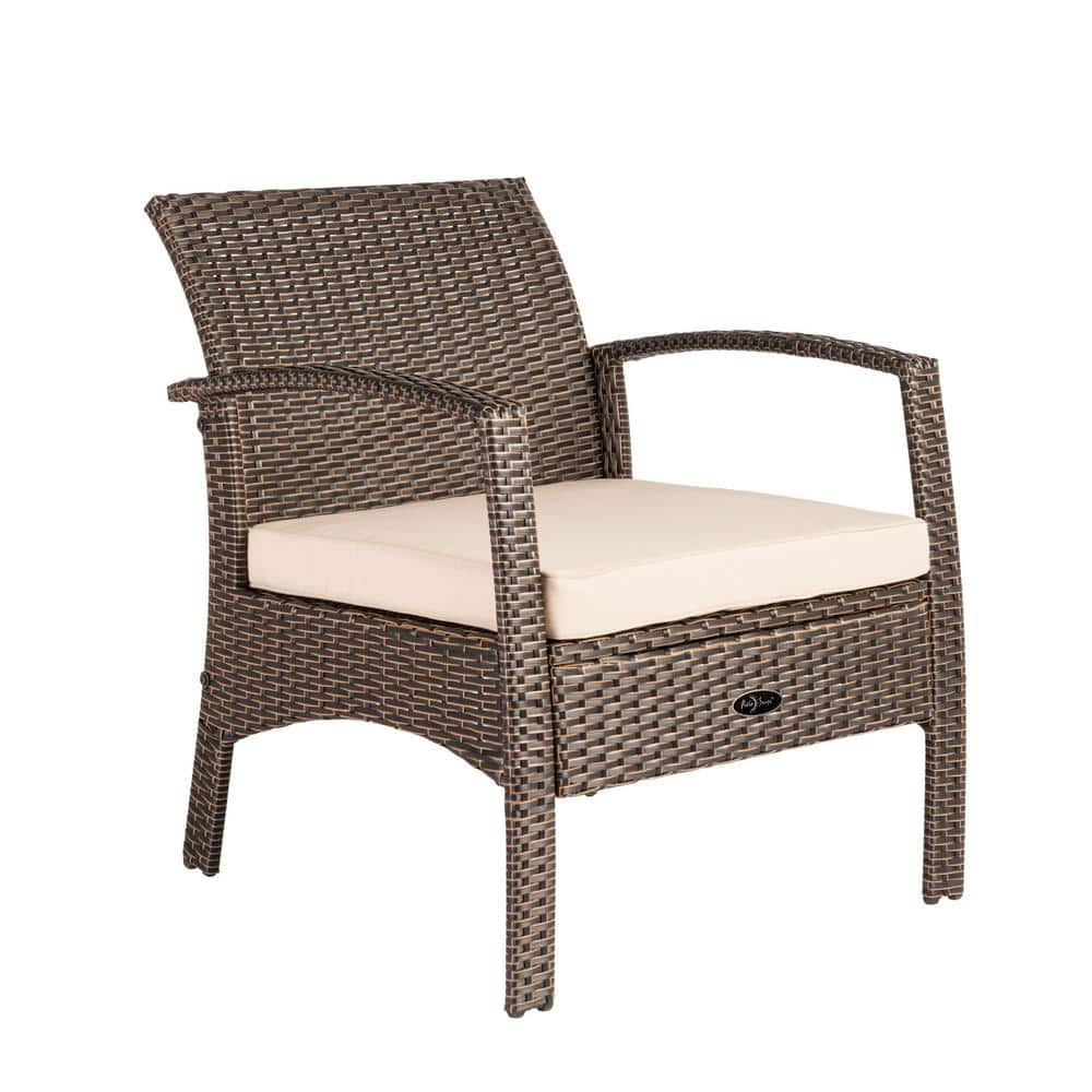 BALKENE HOME Bondi Mocha Stationary Wicker Outdoor Lounge Chair with Taupe Cushion 62776