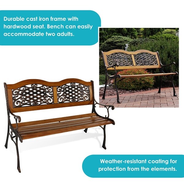 Wooden frame outdoor garden bench - Overstock - 37500197