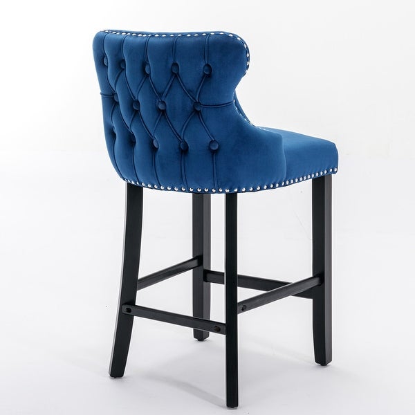 Velvet Bar Stools Set of 2， Button Tufted Decoration Wing-Back Chairs， Velvet Upholstered Leisure Chairs