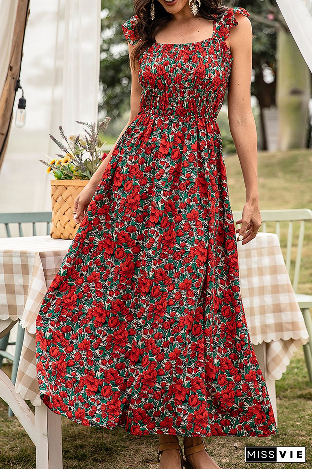 Floral Print Sleeveless Long Maxi Dress Wholesale