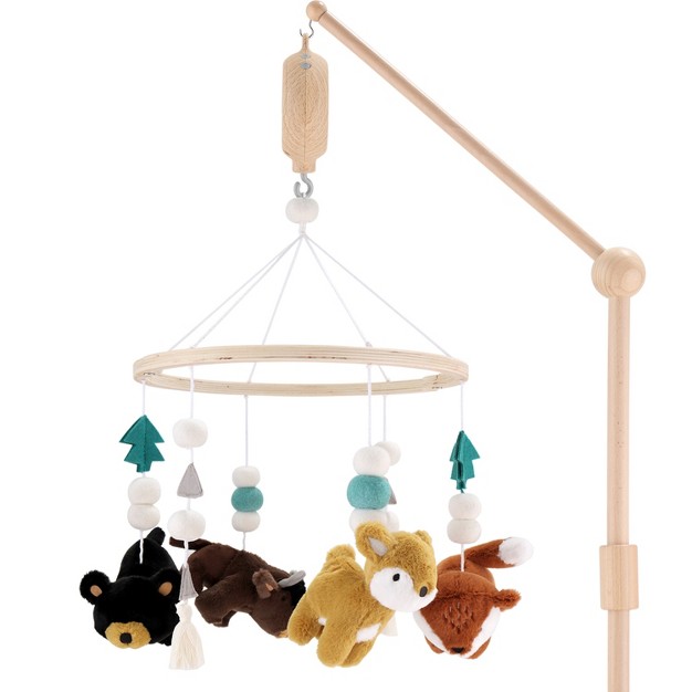 The Peanutshell Deluxe Wooden Crib Mobile Set With Arm Music Box And Western Woods Baby Mobile Multicolored