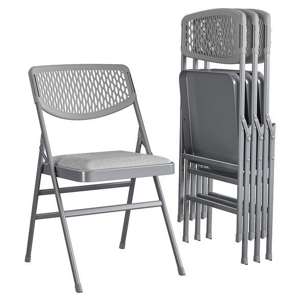 Ultra Comfort Commercial XL Premium Fabric Padded Folding Chair， ANSI/BIFMA 300 lb. Weight Rating， Triple Braced， Gray， 2-Pack