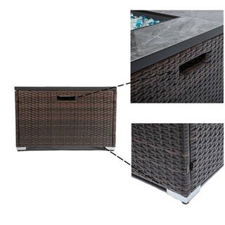 Tunearary 50000BTU Outdoor Rattan 32in Square Fire Pit Table Ceramic Tile Tabletop W853HZP40126