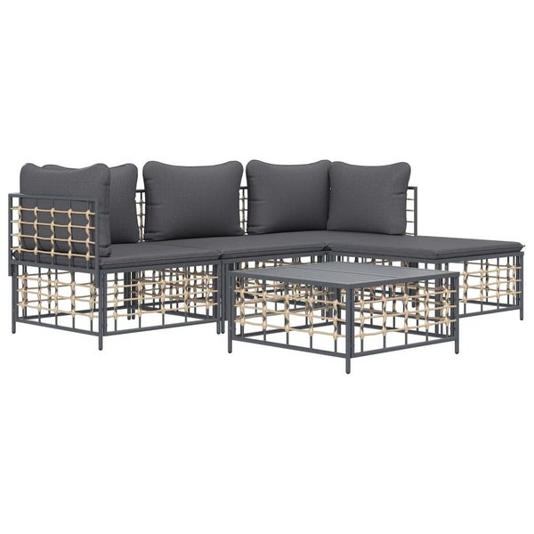 4 Piece Patio Lounge Set with Cushions Anthracite Poly Rattan - Overstock - 37845169