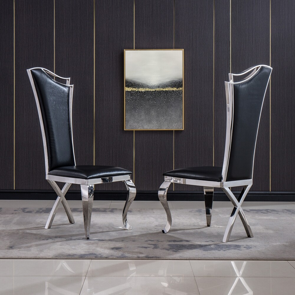 Leatherette Dining Chair with Stainless Steel Legs Set of 2