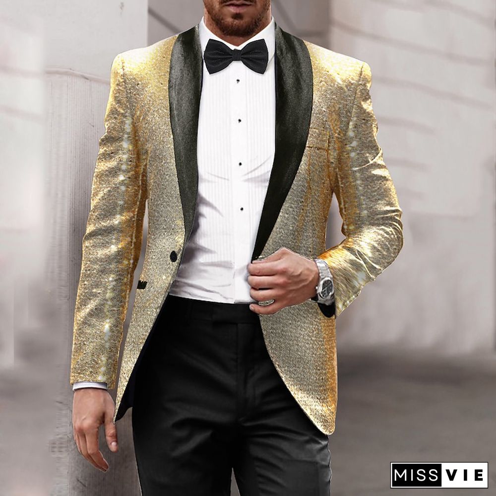 Men's Sparkly Sequin Pocket One Button Shawl Lapel Blazer