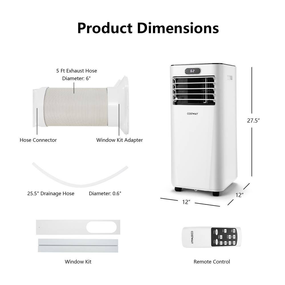 Costway 8000 BTU Portable Air Conditioner with Remote Control 3-in-1 Air Cooler with Drying in White FP10119US-WH