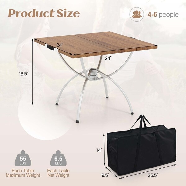 Costway 2 Pack Folding Camping Table with Woodgrain Tabletop Aluminum