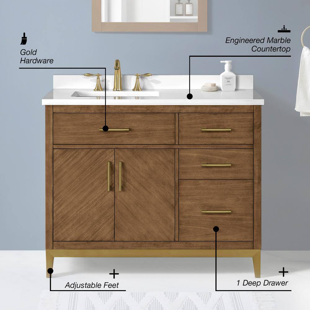 OVE Decors Diya 42 in. W x 22 in. D x 34.5 in. H Bath Vanity in Macchiato with White Engineered Marble Top 15VVA-LUDO42-16