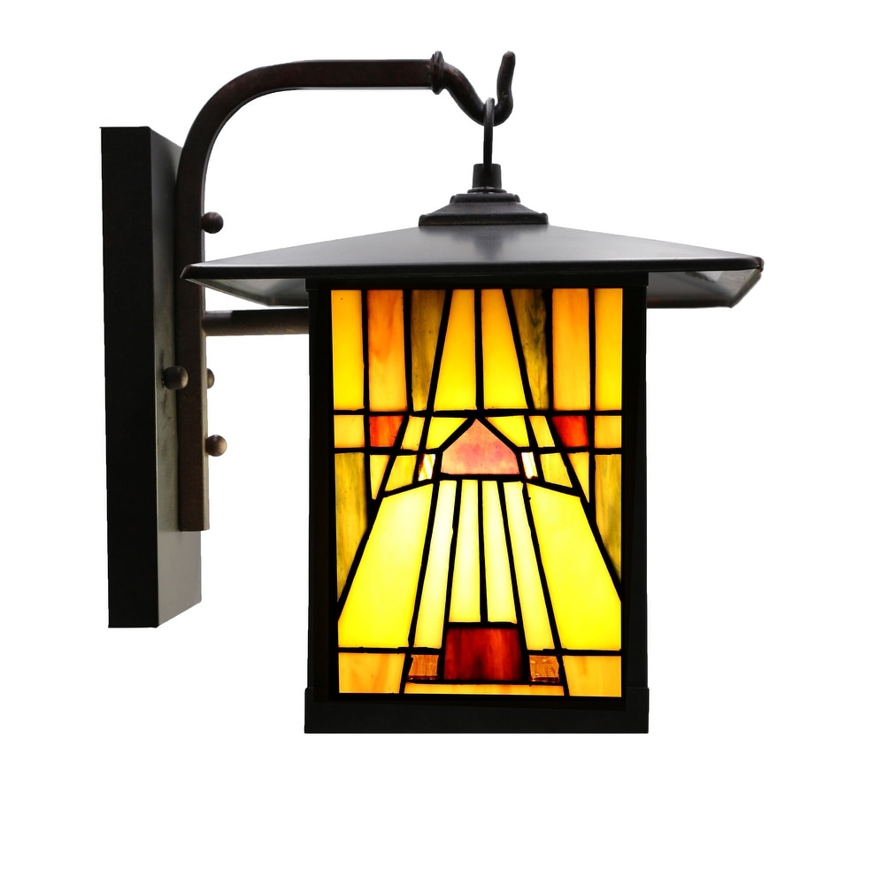 Bawe Red Stained Glass Oil Rubbed Bronze Light Fixture by Havenside Home   9x10.75x11.75