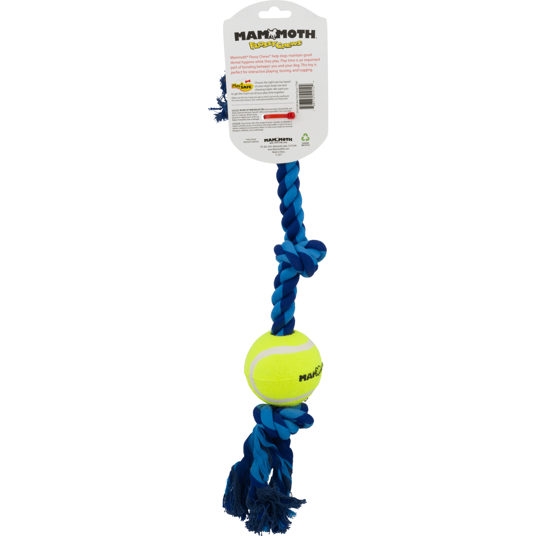 Mammoth Flossy Chews 3 Knot Rope Tug Dog Toy， Multi-color