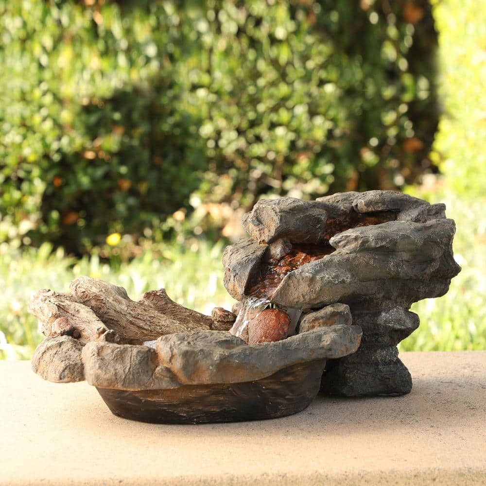 Alpine Corporation 9 in. Tall Indoor/Outdoor River Rock Waterfall Tabletop Fountain with LED Lights WIN568