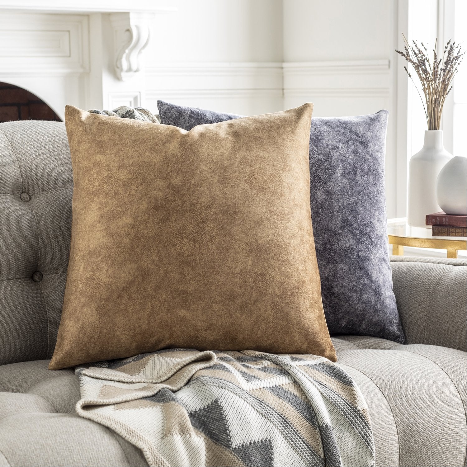 Collins Velvet Square Pillow Medium Gray, Navy