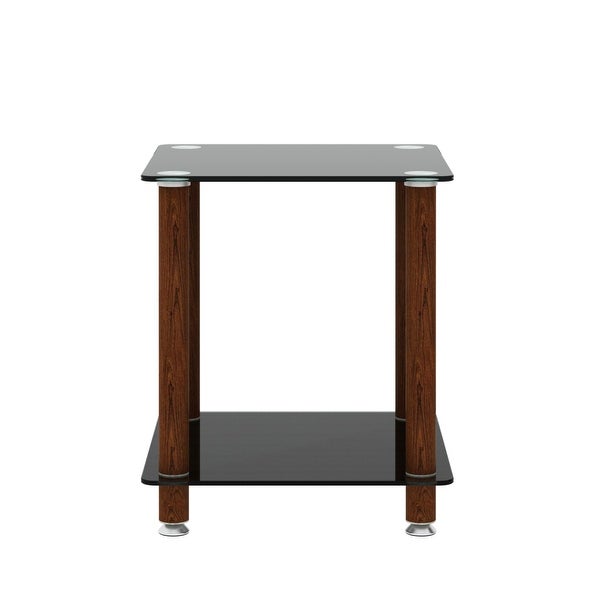 2-Tier Space Side Table with Glass Tabletop and Metal Legs