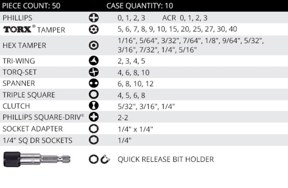 50pc Driver Bit Set (Tamper) ;