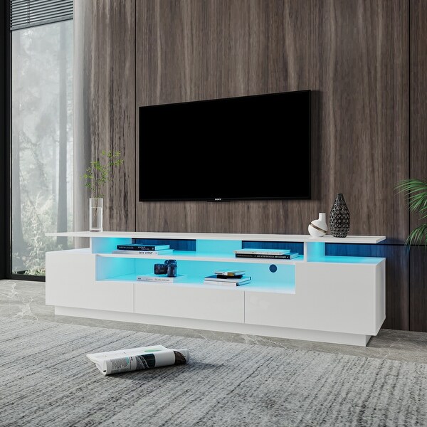 Modern TV Stand， 20 Colors LED TV Stand w/Remote Control Lights