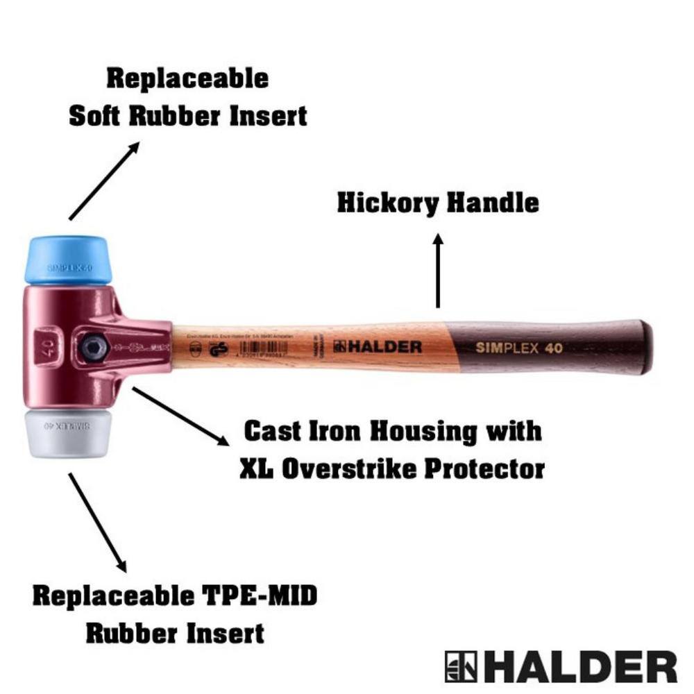 Halder Simplex 40 22 oz. Mallet with Soft Blue Rubber and Grey Rubber Inserts Non-Marring 3013.040